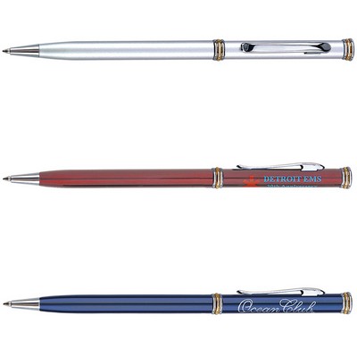 Classic Slim Twist Action Ballpoint Pen w/ Ring Accent