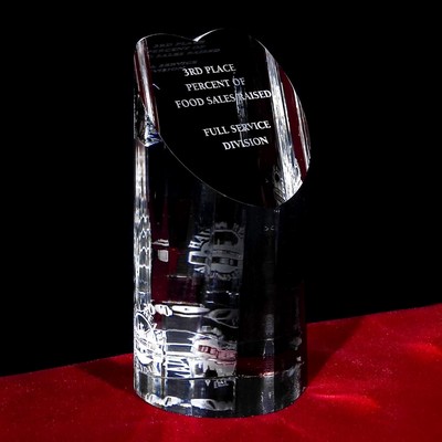 Crystal Heart Pillar Award w/Custom Etching (8")