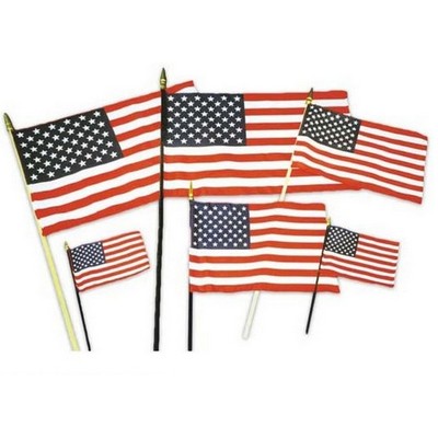 Cotton Miniature USA Flag w/Natural Wood Staff And Gold Spear (4"x6")