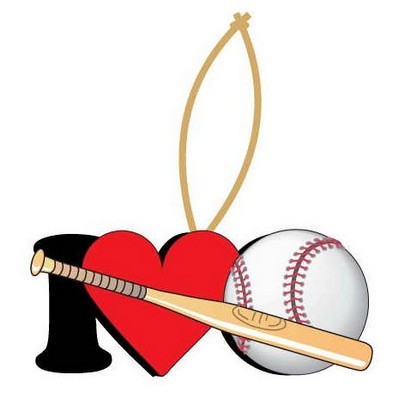 I Love Baseball w/ Bat Ornament w/ Black Back (4 Square Inch)