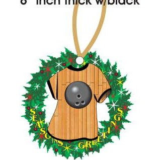 Gray Bowling Ball T-Shirt Wreath Ornament w/ Black Back (4 Square Inch)