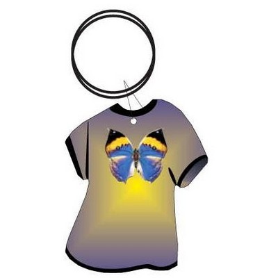 Black & Blue Butterfly T Shirt Keychain w/Mirrored Back (4 Square Inch)