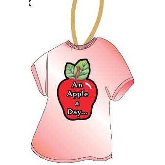 Apple w/ Daily Apple Slogan T-Shirt Ornament w/ Black Back (4 Square Inch)