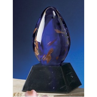 5" Golden Blue Hand Blown Glass Award w/Base