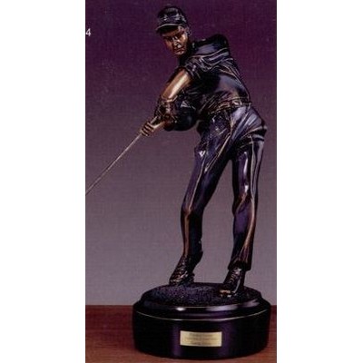 Golfer in Black Drive Swing Trophy w/Round Base (4"x10")