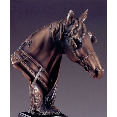 Brown Horse Head w/Bridle Trophy on Square Base (16" High)