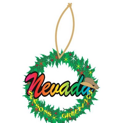 Nevada w/ Cowboy Hat Wreath Ornament w/ Clear Mirror Back (3 Square Inch)
