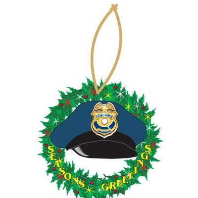 Police Cap Executive Wreath Ornament w/ Mirrored Back (2 Square Inch)