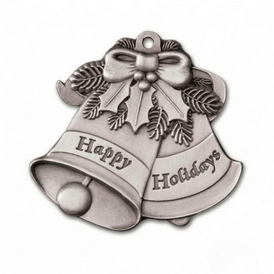 Mini Stock Design Happy Holidays Pewter Holiday Bells Ornament