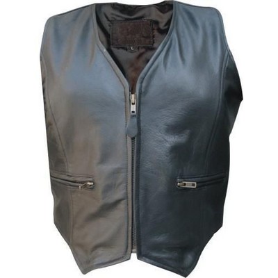 Women's Leather Vest w/Front Zipper Pockets
