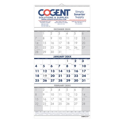 3-Month View Wall Calendar (13" x 26")
