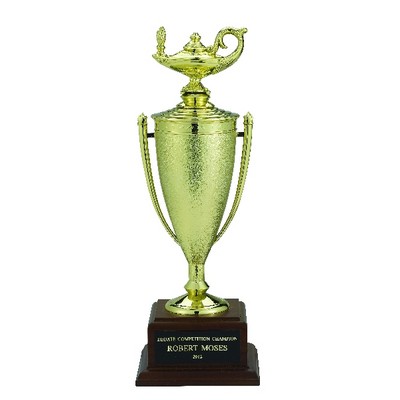 12 ½" Lamp of Learning Gold Cup Trophy w/Walnut Base