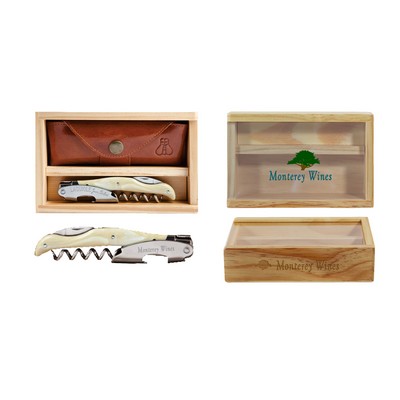 Laguiole Millesime® Blonde Horn Beige Corkscrew Set w/Box & Leather Pouch