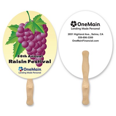 Oval Shape Full Color Two Sided Single Paper Hand Fan