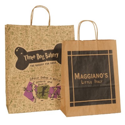 100% Recycled Custom Paper Tan Kraft Shopping Bag w/ Twisted Handles (11.75"x7"x11.5")