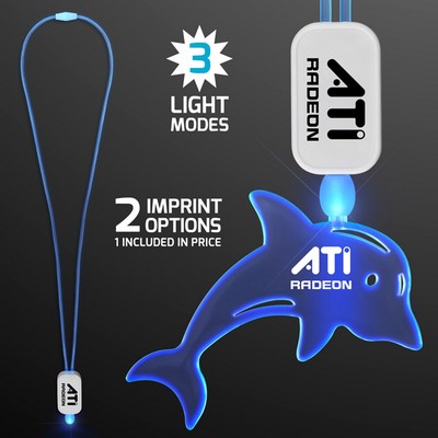 Neon Look Blue LED Cool Lanyards with Acrylic Dolphin Pendants  - PRINTED