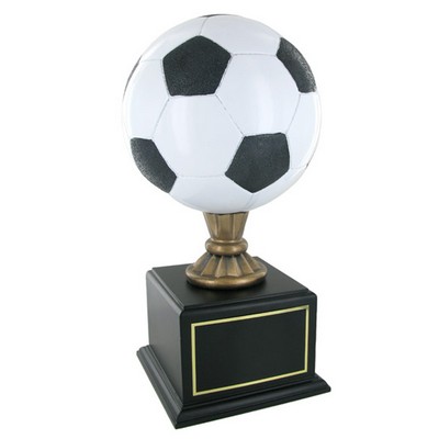 16 ½" Painted Soccer Ball Trophy w/8 ½" Diameter Ball on Black Base