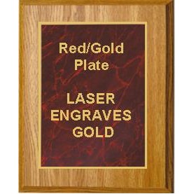 Oak Plaque 5" x 7" - Marbelized Red/Gold 4" x 6" Plate