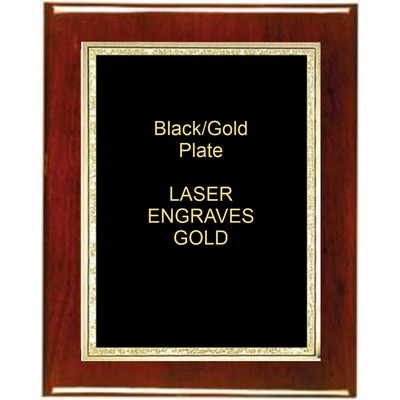 Rosewood 9" x 12" Piano Finish Plaque - With 7" x 10" Black/Gold Florentine Plate