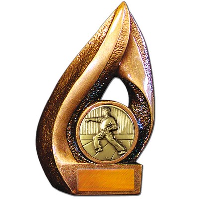 Stock Flame 7" Trophy with 2" Karate Coin, Engraving Plate
