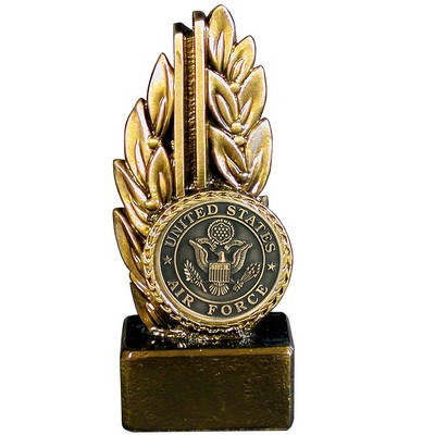 Stock 7" Laurel Trophy With 2" US Air Force Coin and Engraving Plate