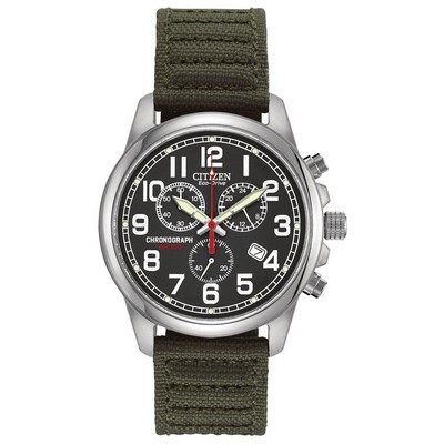 Citizen® Men's Chandler Eco-Drive Watch w/Military Green Strap & Black Dial