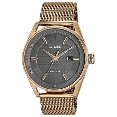 Citizen® Men's Drive CTO Eco-Drive Watch W/ Rose Gold-Tone Mesh Bracelet & Grey Dial