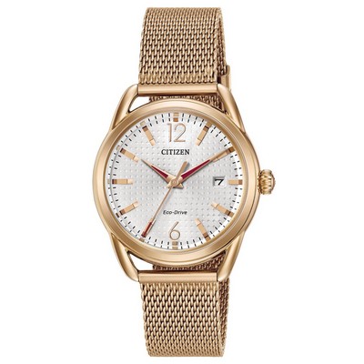 Citizen® Ladies' Eco-Drive Rose Gold-Tone Case & Mesh Bracelet Silver-Tone Dial Watch