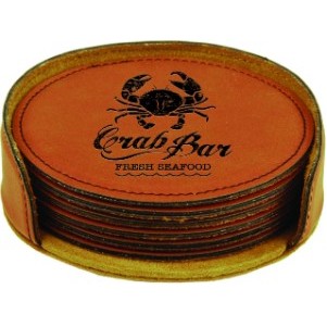 4" Round Rawhide Leatherette Coaster Set