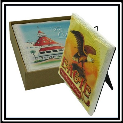 2 Custom Square Layered Edge Stone Coasters with Easel Backing-Basic Print