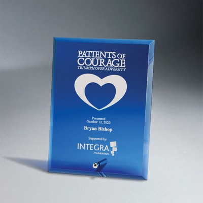 Premium Blue Glass Tablet with Metal Stand (5"x7")