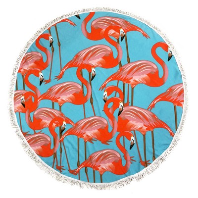 Full Color Sublimated Microfiber Round Beach Towel With Fringe Trim