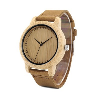 Bamboo & PU Leather Watch