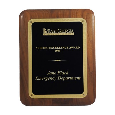 RUSH AWARD/Solid Walnut Plaque w/Elliptical Edge & Black Plate (8"x10")