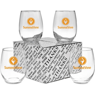 15 Oz. Stemless White Wine Glass Thank You Set