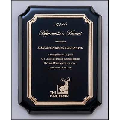 High Gloss Black Stained Plaque w/Gold Florentine Border Plate (9"x 12")