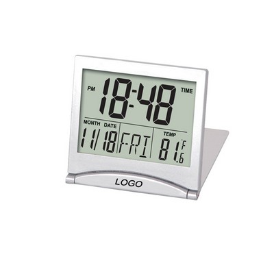 Silver LCD Desk Clock with Calendar Display