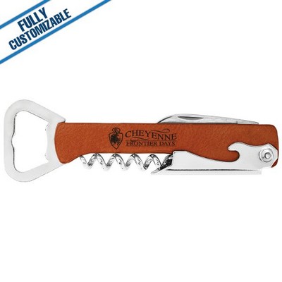 Saddle Tan Leatherette - Corkscrew Bottle Opener