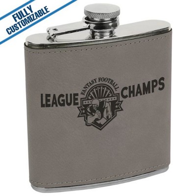 Gray Leatherette - 6 Oz - Flask