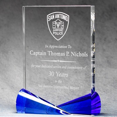 Clear Crystal Award With Bow-Tie Blue Accents - 8.5"