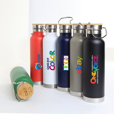 22 Oz. Scenesetter Double Wall 18/8 Stainless Steel Vacuum Insulated Bottle w/Bamboo Cap (Grey)
