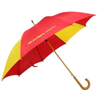 27" Standard Pongee Fabric Umbrella Curved Wooden Handle Cap And Rib Tips