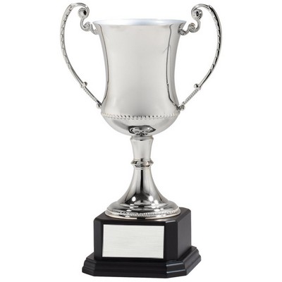 16 ½" Nickel Plated Trophy Cup w/Blackwood Base