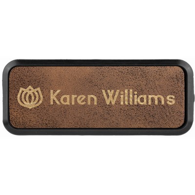 Rustic/Gold Laser Engraved Leatherette Badge & Frame (3" x 1")