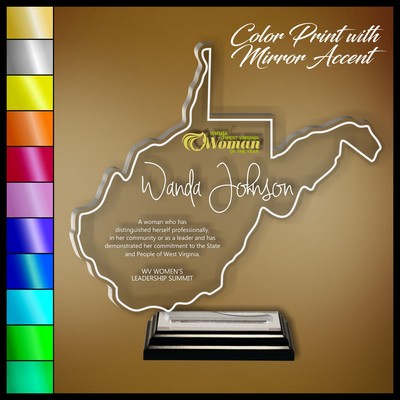 8" West Virginia Clear Acrylic Award with Color Print and Mirror Accent