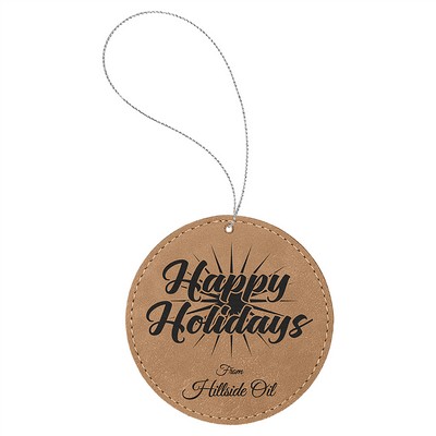 Light Brown Laserable Leatherette Round Ornament, 3-3/4"x3-3/4"