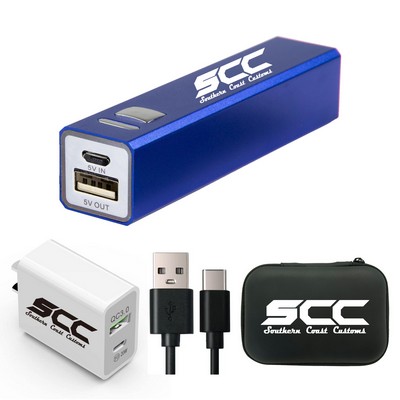 2200mAh Portable Rectangle Power Bank Travel Kit - UL Certified