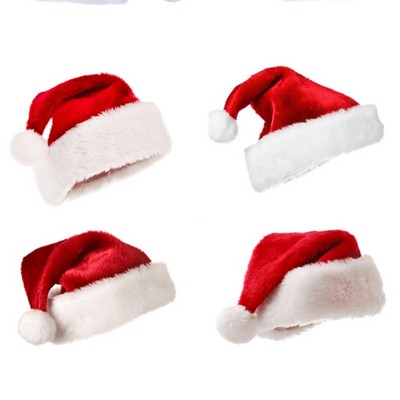Christmas Plush Santa Claus Hat with Pom-Pom for Kids and Adults