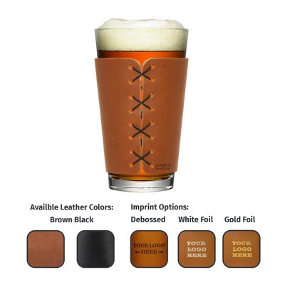 Full-Grain Leather Pint Holder- for standard 16oz pint glass- Single Stitch - Made in USA