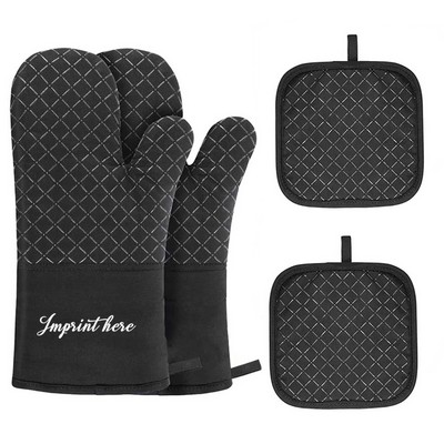 Heat Resistant Oven Mitt & Pot Mat Set-Pair